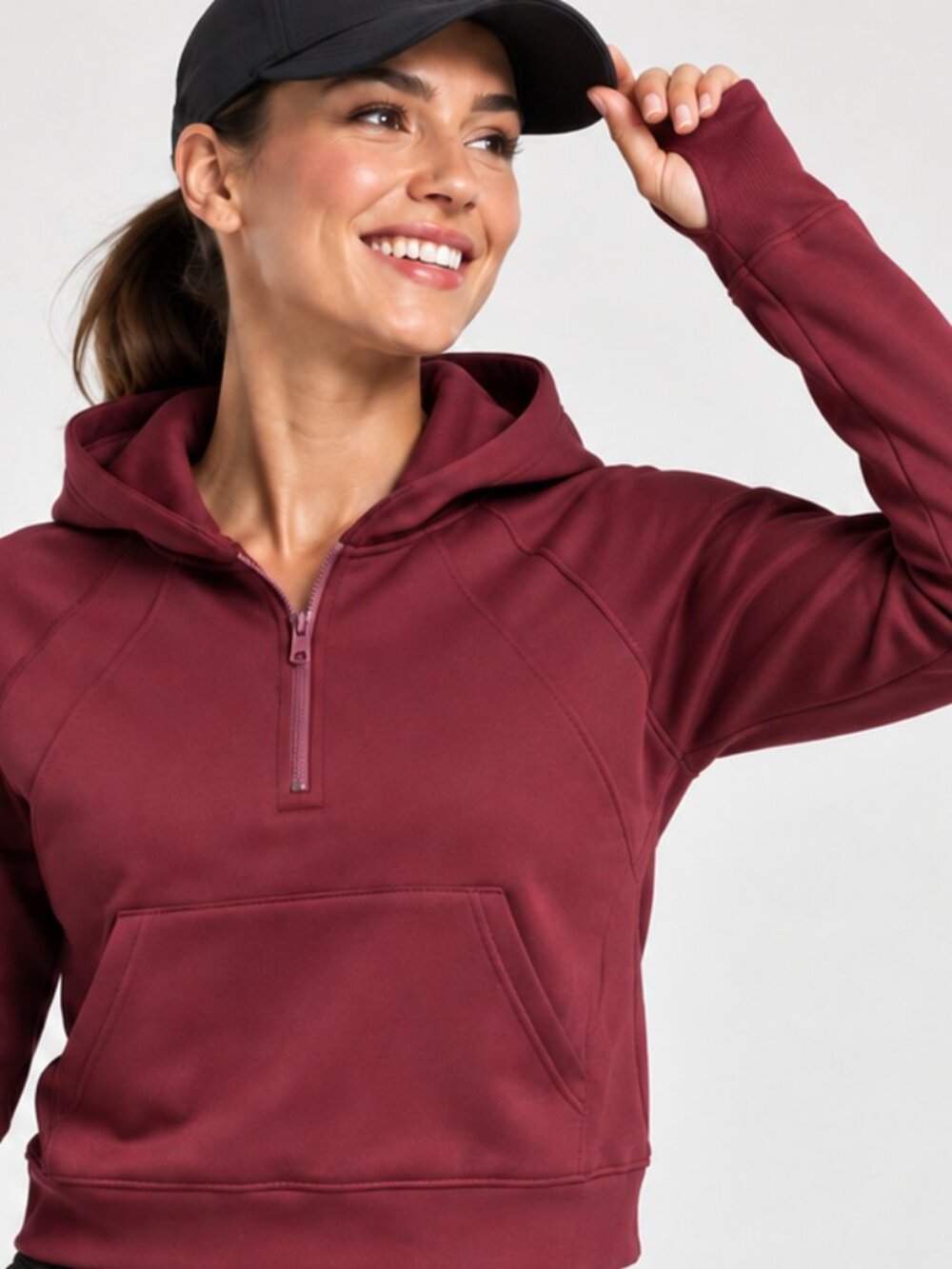 LASLULU Maroon Pullover Cropped Hoodie, womens size medium